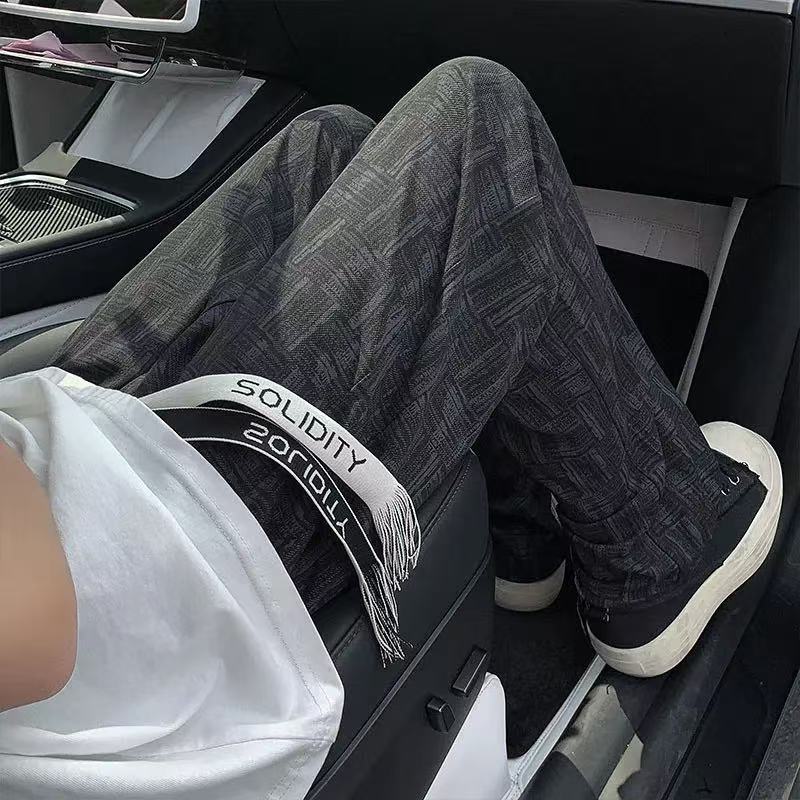 Tie-Dye Woven Pattern Straight Breathable Pants Men's Summer Breathable Loose Bf Lazy Style Casual Pants American Ice Silk Pants