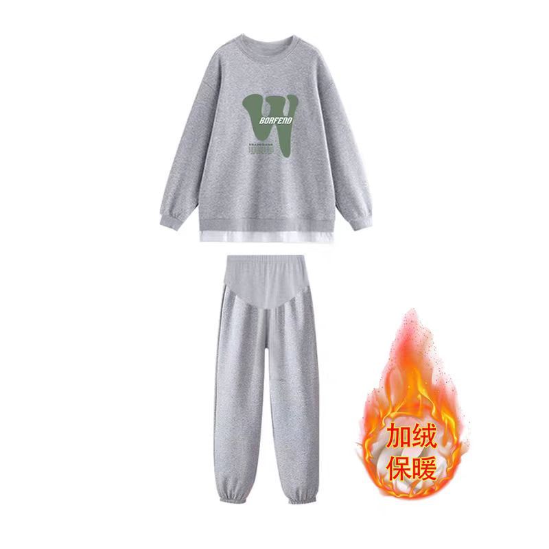 Bộ đồ nhung mùa đông màu xám [chữ W] / M [80-105 kg]