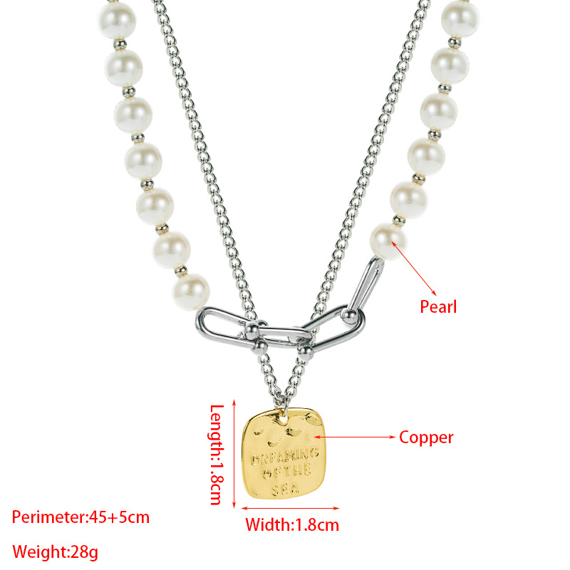 Conception De Niche Transfrontalière Lettre De Sens Carré Marque Pendentif Collier De Perles Tempérament Simple Bijoux Assortis display picture 1