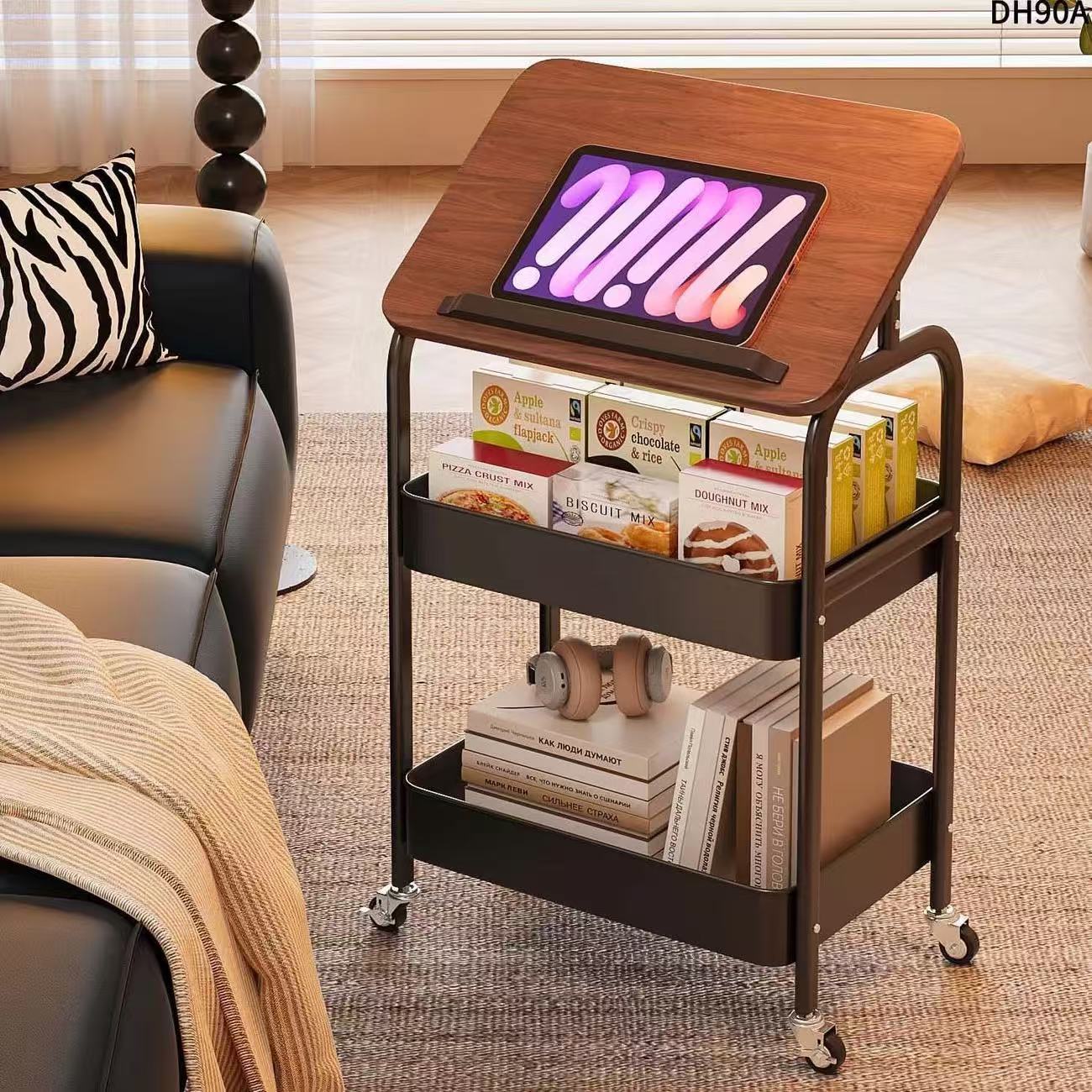 Mesa de té móvil pequeño carro de lado varios sofá de sala de estar almacenamiento con ruedas mesa de té de dormitorio estante de cabecera pequeña mesa