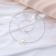 新娘婚纱配饰 珍珠镶钻水晶项圈手镯 二件套套装速卖通爆款珍珠