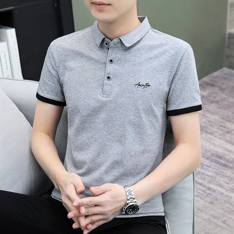 Мужская рубашка POLO2024 лето новый сплошной цвет отворот повседневная вышивка легкий бизнес с короткими рукавами футболка топ мужской одежды