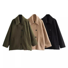 Zatrax-2024秋冬季跨境欧美风女装宽松翻领蝙蝠袖中长款风衣外套