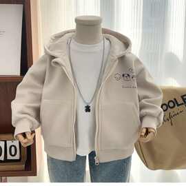 男童外套春秋2025新款儿童洋气连帽开衫卫衣宝宝韩版休闲夹克上衣