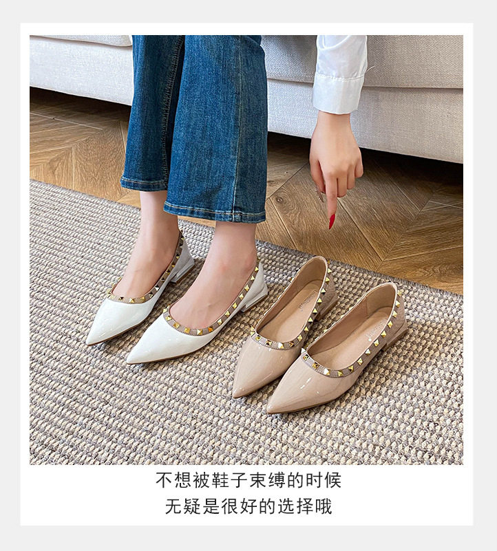 Giày lười nữ mũi nhọn quai ngang đính đá gót thấp 1-3 cm — mơ, trắng chi tiết 10