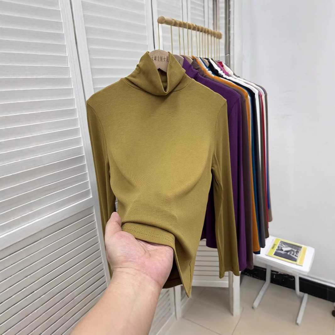 高领堆堆领内搭长袖打底衫t恤女弹力针织修身显瘦洋气百搭上衣秋
