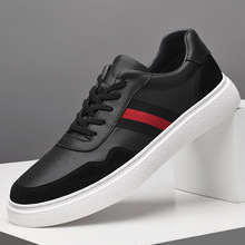 欧洲站男士板鞋头层牛皮韩版百搭潮鞋三条杠男士休闲小白鞋运动皮