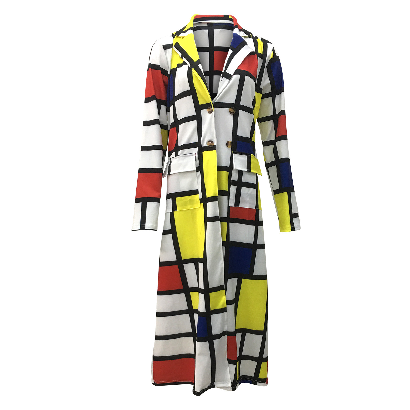 Women's Coat Autumn Winter Plaid Double Breasted Lapel Windbreaker_voghion.com