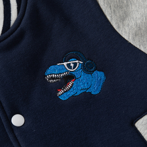 Cartoon dinosaur new boys' fleece baseball jacket, trendy children's casual jacket, long-sleeved cotton children's sweatshirt