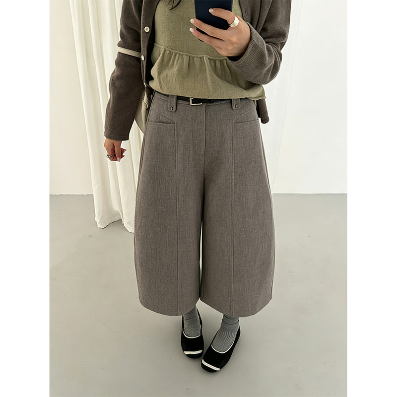 LOVELY Korean-style split-line wool blend mid-length pants for women, autumn/winter, loose-fitting, wide-leg, three-quarter length, available in two colors, casual pants, S13067 LOVELY Korean-style split-line wool blend mid-length pants for women, autumn/winter, loose-fitting, wide-leg, three-quarter length, available in two colors, casual pants, S13067