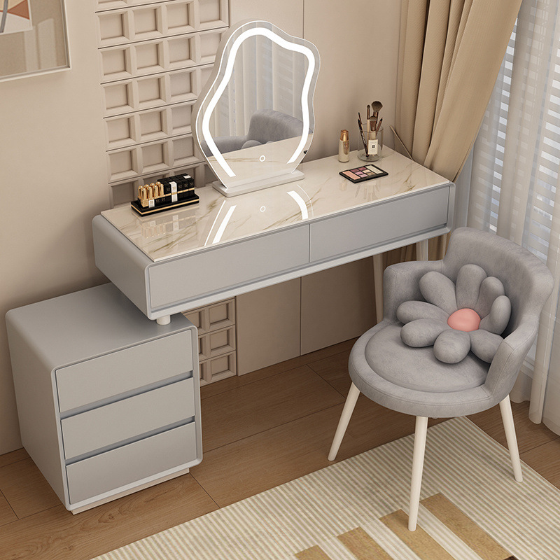 Madera maciza tablero de roca mesa de tocador de estilo de viento silencioso mesa de maquillaje de estilo de viento crema gabinete de almacenamiento mesas de cabecera de cama pequeñas mesas de maquillaje en una