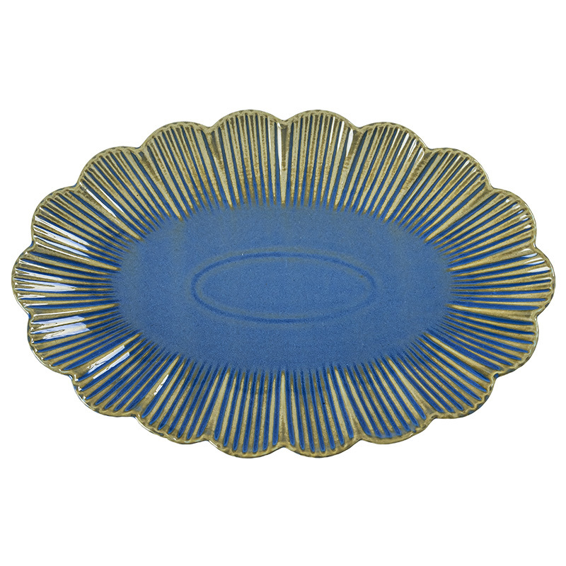 De estilo japonés de la vendimia de encaje de cerámica plato de pescado restaurante vajilla de alta calidad plato de pescado al vapor hogar micro defecto