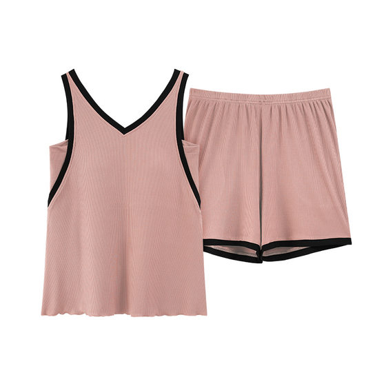 2025 New Arrival Pajamas with Chest Pad Women's Summer Ice Silk Threaded Vest Shorts Simple Casual Student Home Clothes
