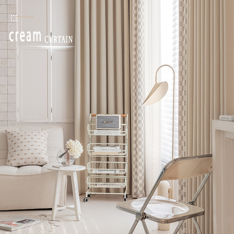 Khaki milk tea Plaid chenille soft glutinous curtain shading 2023 new bedroom modern simple horizontal living room