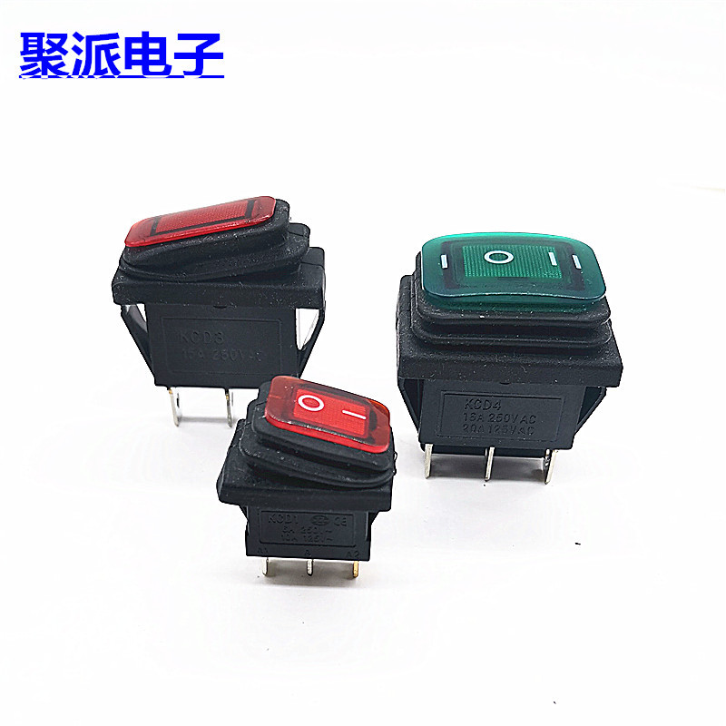 连体防水帽船型开关KCD1/D3/D4翘板开关3脚/6脚三档带灯防尘开关