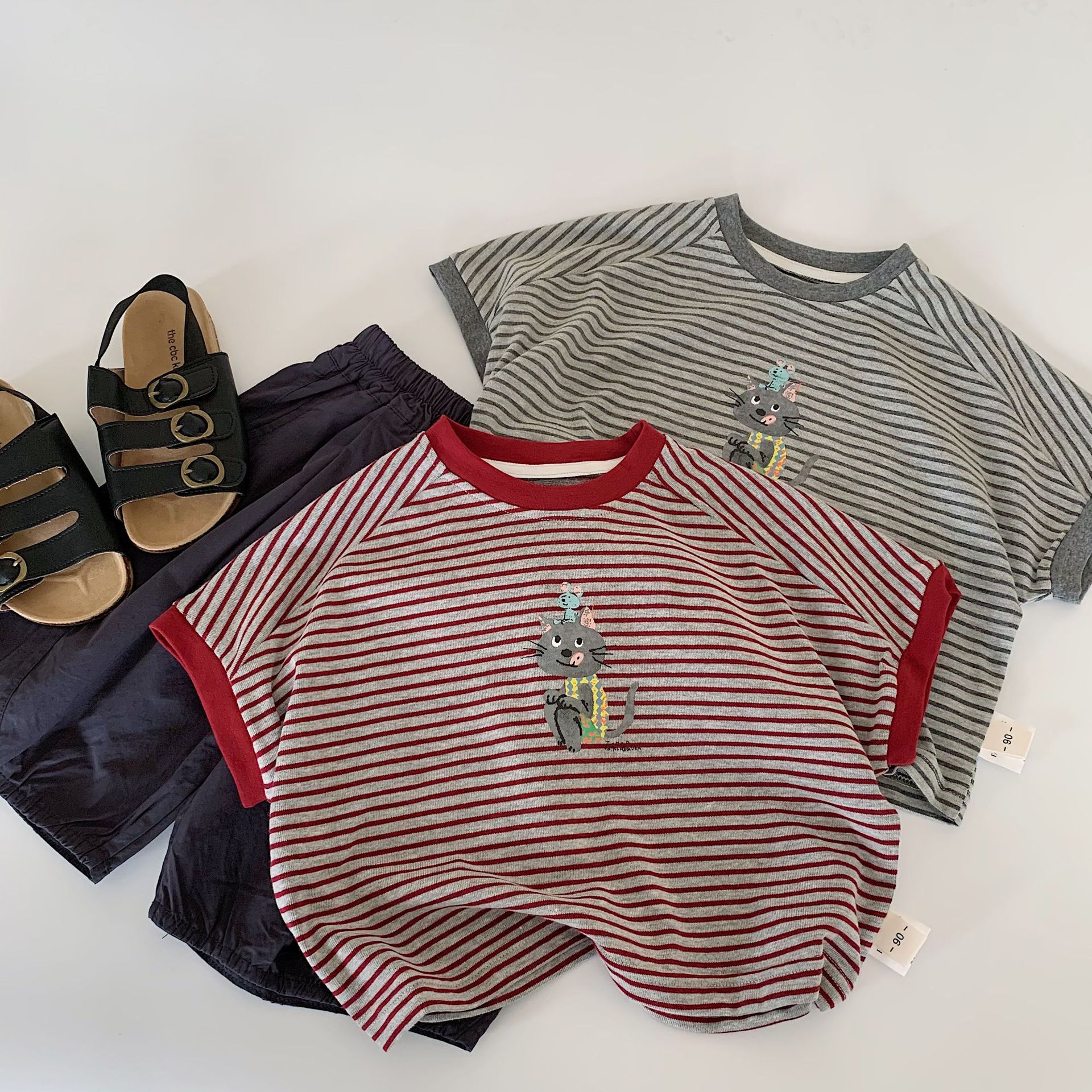 Mai Bao camiseta infantil 2025 verano nuevo estilo coreano de dibujos animados para niños y niñas camisas de manga corta ropa de verano bebé clase A