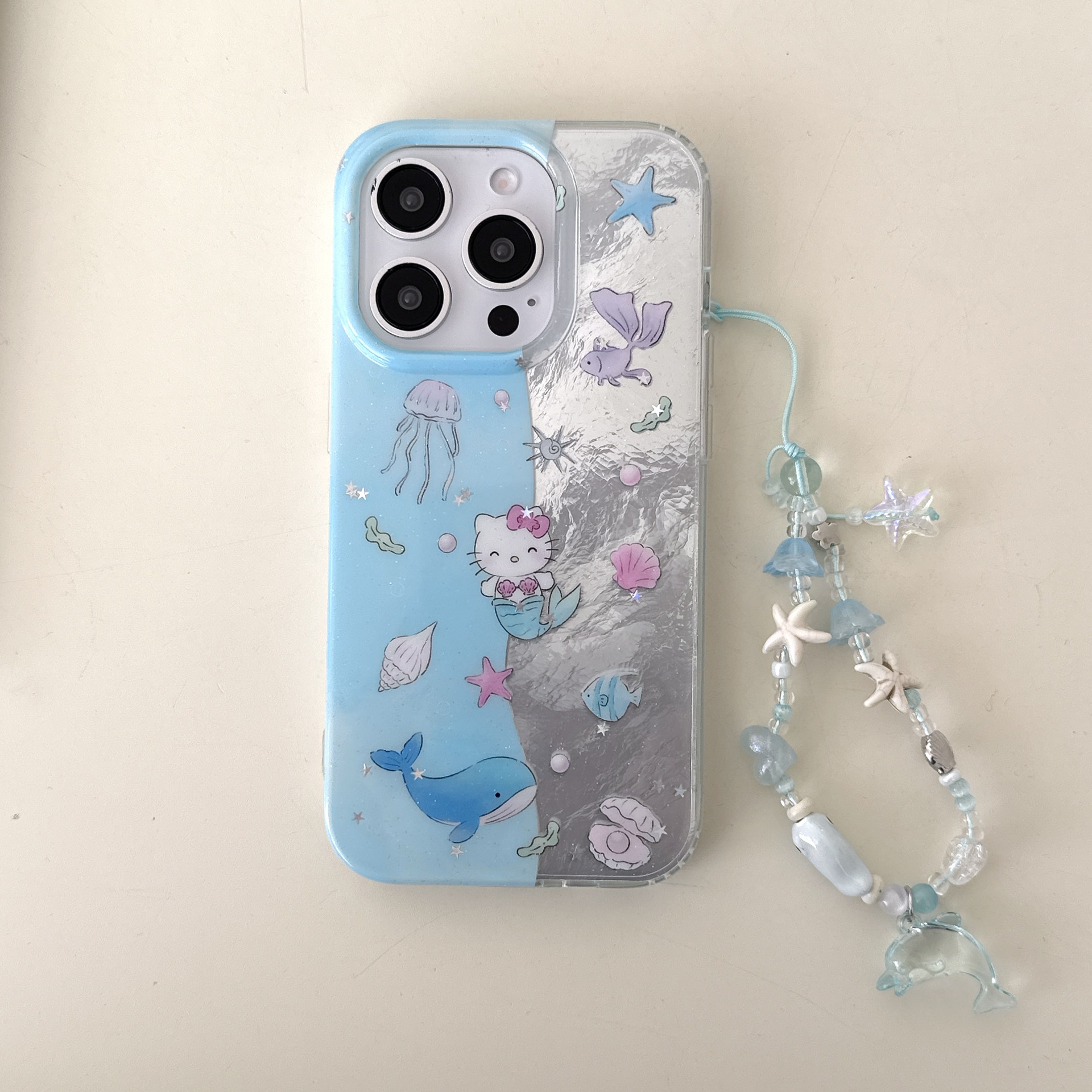 Empalme de las olas sirena KT gato para Apple 15ProMax funda para teléfono móvil 16Pro nuevo 14/13 femenino 16PM