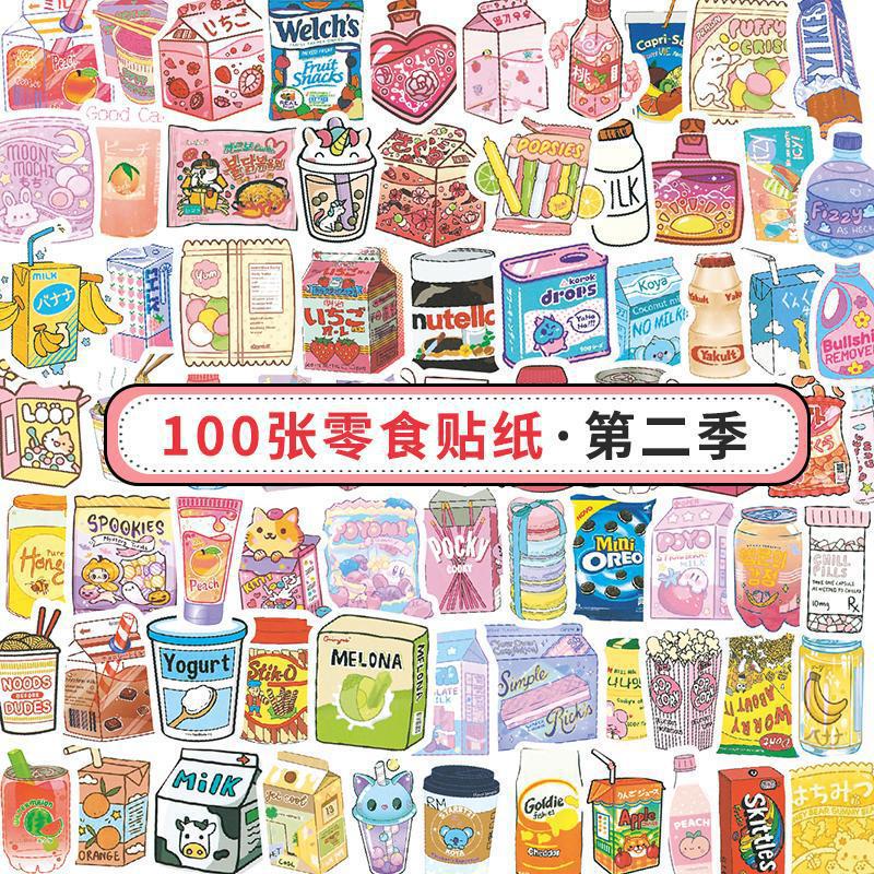 100 Snack-Themed Stickers for Planners, Tablets, Laptops, and Journals; Wholesale Snack Stickers