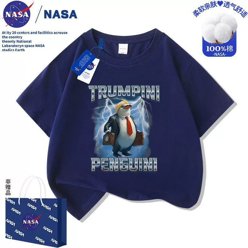 Детская футболка с абстрактным принтом Tongtongge NASA, летняя короткая рукав, биология/пингвин, стиль «Гора и море»