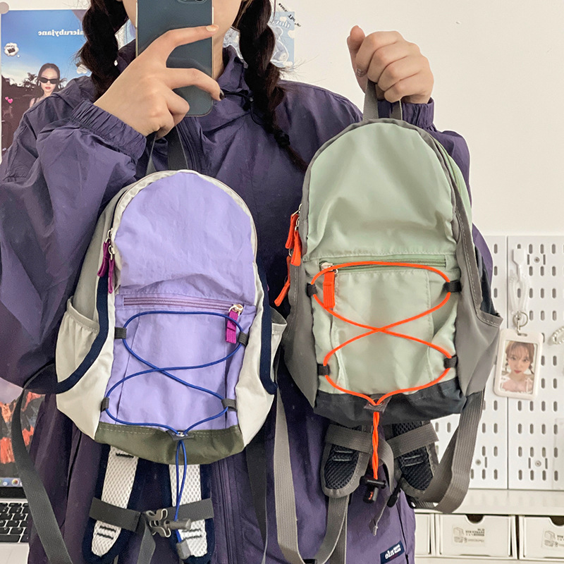 New Japanese Style Lightweight Travel Backpack Outdoor Color Contrast Mountaineering Small Backpack Women's Cycling Sports Student's Schoolbag Men's