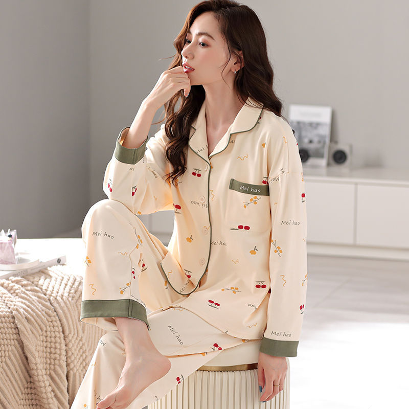 Pijamas de mujer 100% algodón primavera y otoño ropa de abrigo de manga larga ropa de hogar Verano de gran tamaño dulce traje de mamá de mediana edad