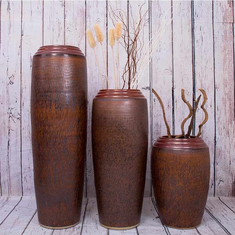 Retro Indoor and Outdoor Flowing Water Ceramic Jars, Ceramic Floor-Standing Large Vases, Living Room Hotel Lobby Flower Arrangements, Large Ceramic Jar Ornaments