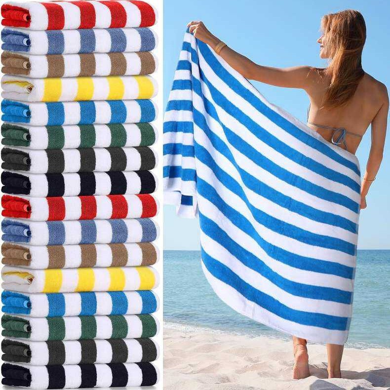 Multi-Colored Striped Pure Cotton Beach Towel, Cross-Border Dropshipping, Hotel Swimming Pool Extra-Large Bath Towel, Thickened and Absorbent, Exclusively for Foreign Trade Multi-Colored Striped Pure Cotton Beach Towel, Cross-Border Dropshipping, Hotel Swimming Pool Extra-Large Bath Towel, Thickened and Absorbent, Exclusively for Foreign Trade