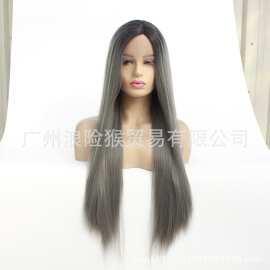 前蕾丝假发13*4头套 化纤金黄发假发头套 lace frontal wigs 跨境