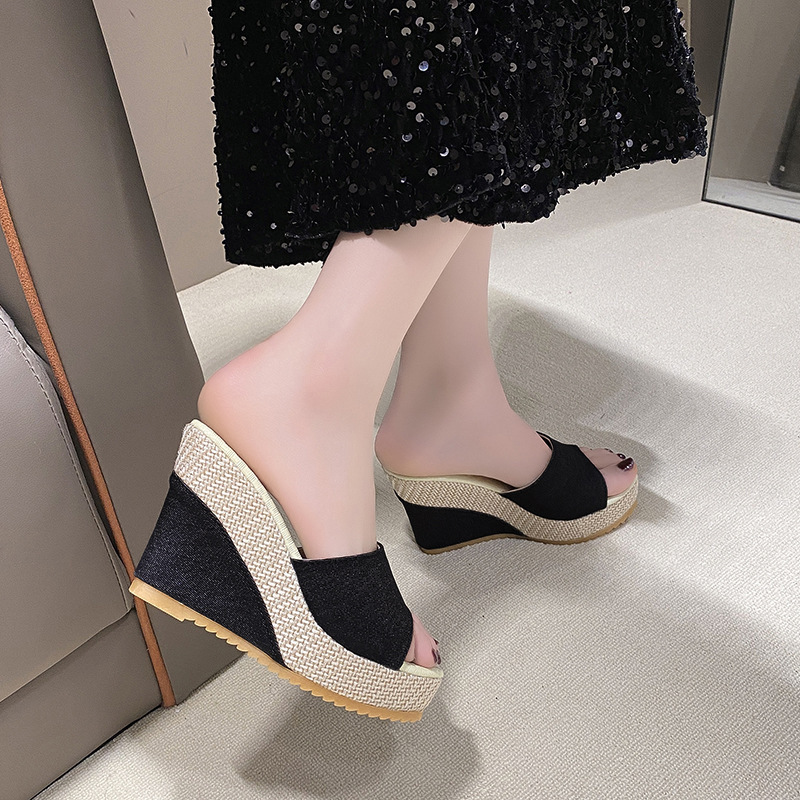 Womens Wedge Heel Platform Sandals Open Toe Fabric Shoes_voghion.com