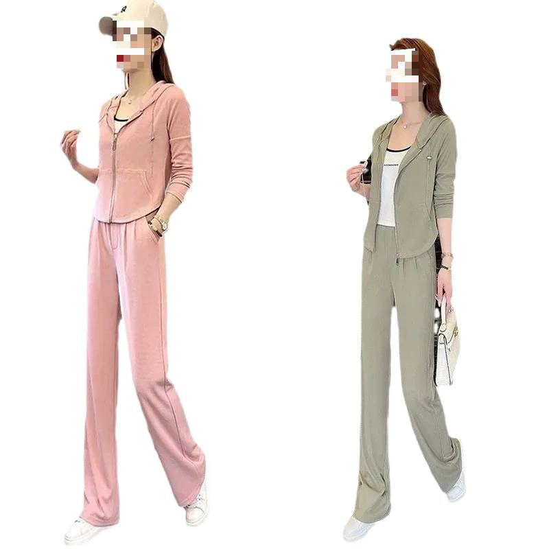 时尚休闲套装女2025年春秋季新款小个子开衫连帽减龄运动服两件套|undefined