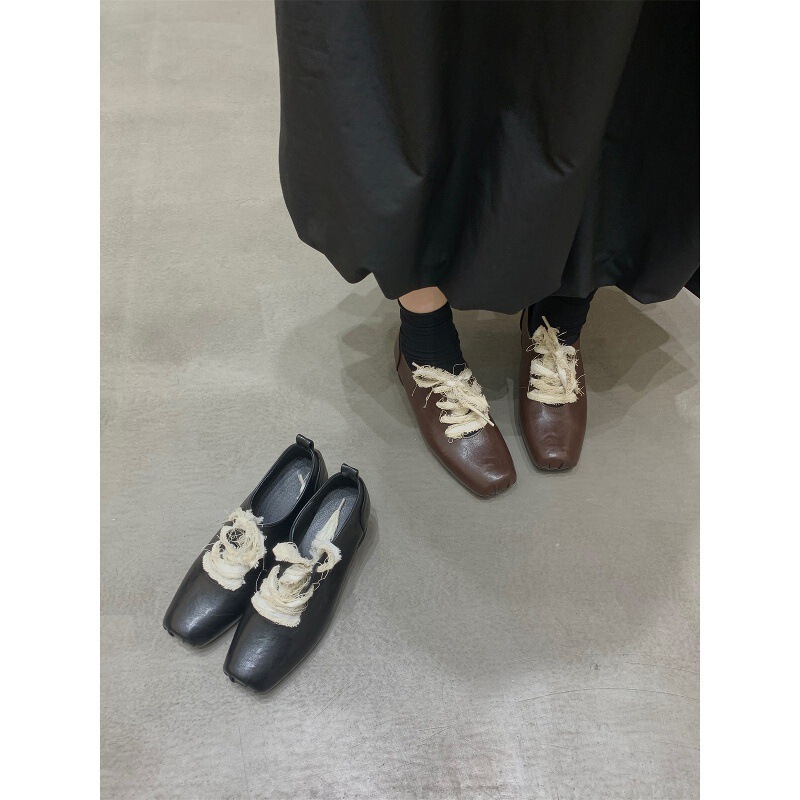 粗跟方头黑色系带小皮鞋单鞋女鞋子2025新款春秋季复古休闲乐福鞋|undefined