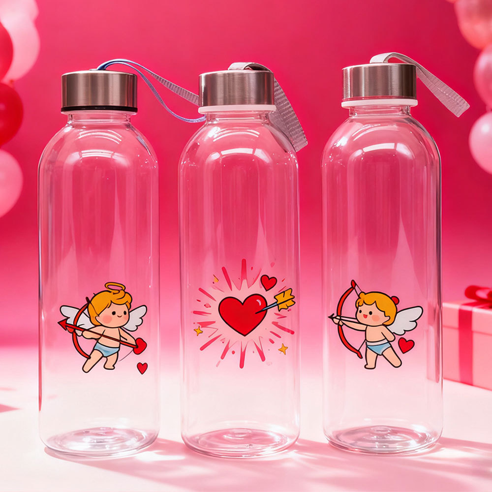 外贸跨境情人节可定透明塑料水杯 户外小口不锈钢盖太空杯 钢盖杯