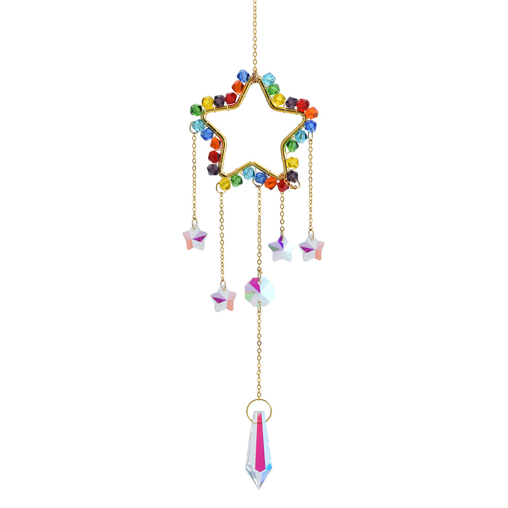 Venta caliente transfronteriza patio jardín decoración colorido puntiagudo cuentas bobinado estrella de cinco puntas de cristal carillones de sol catcher colgante