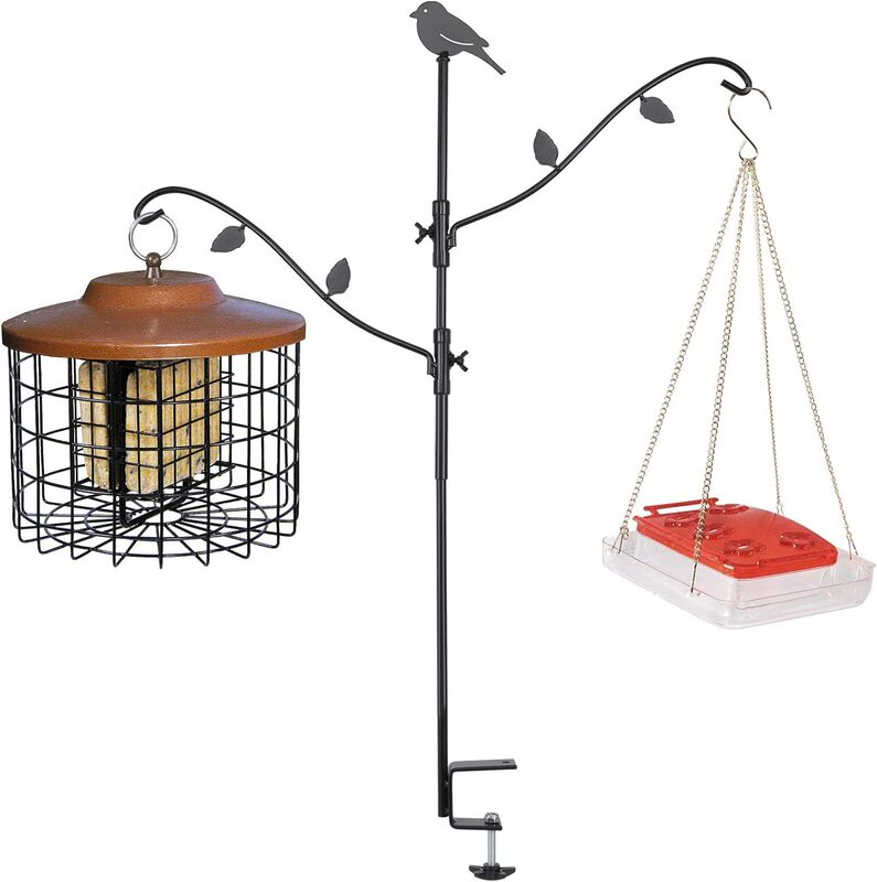 Indoor Outdoor Deck Bird Feeding Rod Plant Hook Multiple Hooks Adjustable Remove Stable Heavy Duty Steel