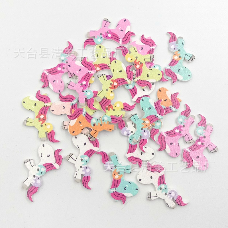 Decoración de bricolaje pony botones de madera animales de dibujos animados botones de madera accesorios decorativos 50 por paquete