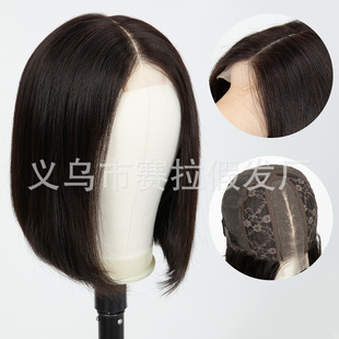 Cross-border European and American wig female 2*6 hand-woven front lace Bob real hair straight hair Myanmar hair cover generation hair