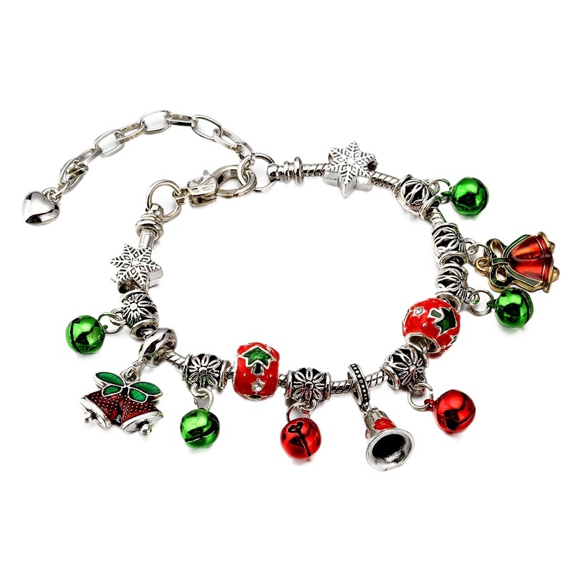 Los fabricantes transfronterizos al por mayor ajustable campana de Navidad pulsera DIY pulsera de cuentas Rojas regalo de Navidad