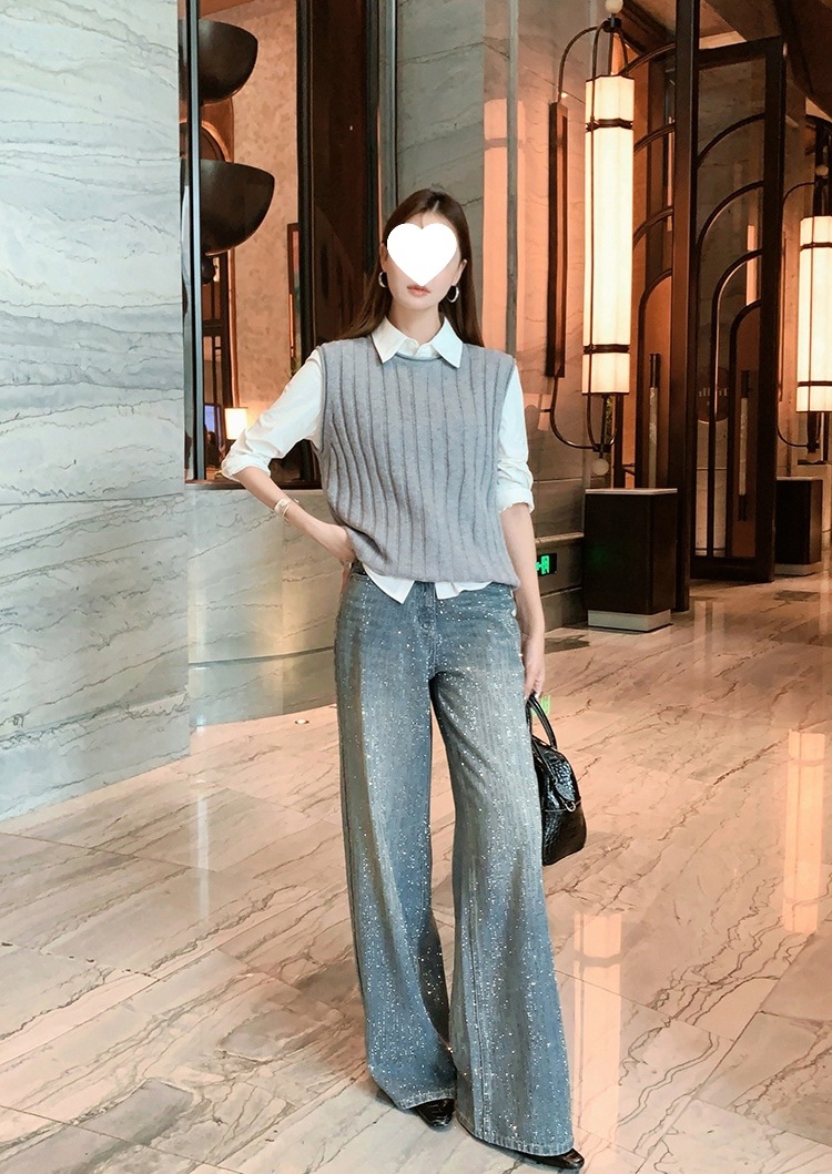 Women's Clothing Galaxy Rhinestone Denim Jeans Super Sparkly Mineral Grey Brushed Warm Regular Fit Women's Spring/Autumn Fashion_ecoleips.com