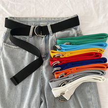 纯色帆布腰带女双环扣百搭牛仔裤腰带装饰夏季学生免打孔裤带男