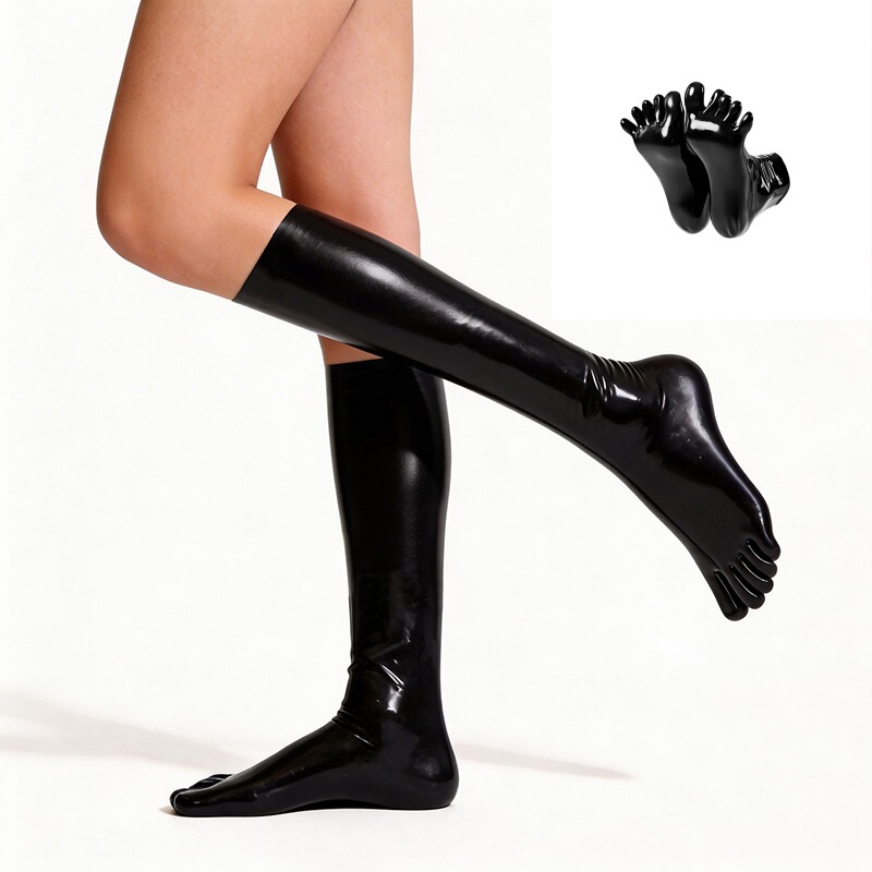 Hot-Selling Cross-Border European and American Three-Dimensional Five-Finger Latex Socks, Latex Tight-Fitting Socks, European and American Sexy Five-Finger Socks Wholesale