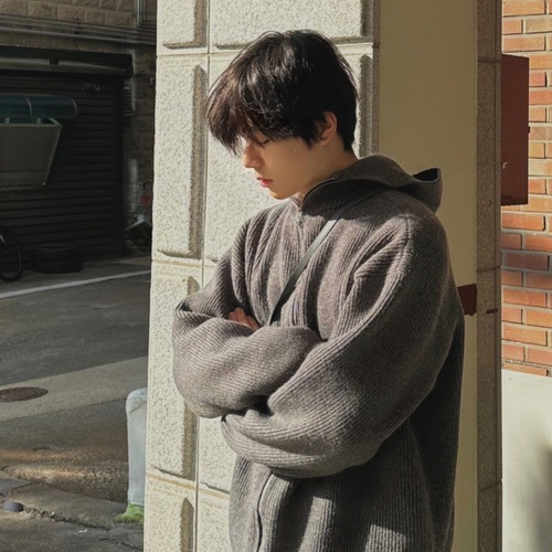 Korean zipper hooded sweatshirt relaxed atmosphere high-end autumn winter knit cardigan cleanfit coat