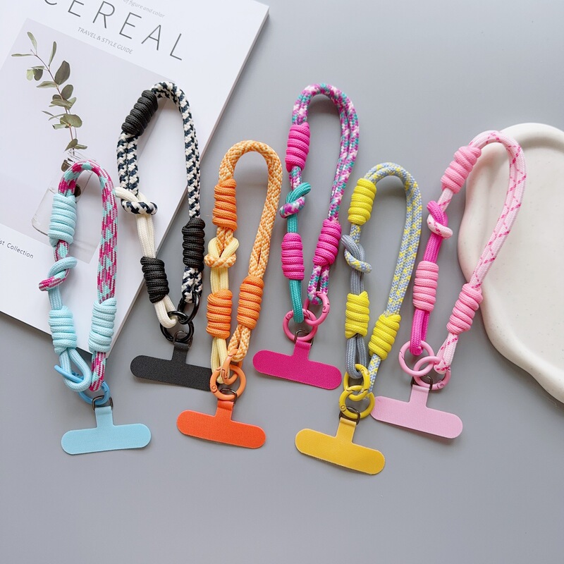 Phone Lanyard Dopamine Color-Blocking Woven Short Wrist Strap Outdoor Anti-Loss Anti-Drop Bag Keychain Pendant Hand Strap