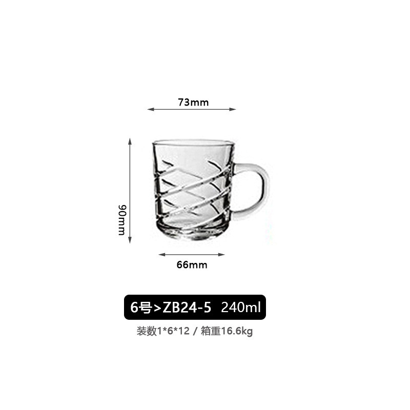 Glass Handle Cup Set Taza de menú transfronteriza Taza de desayuno Taza de café Set con mango transparente Taza de menú