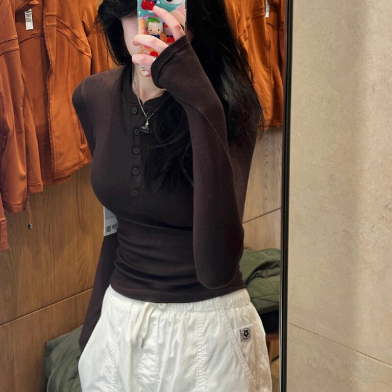 Hold Tight 25同款女士莫代尔紧身长袖T恤上衣针织打底衫亨利衫女