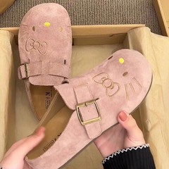 かわいいベーケン靴の女性2025の新しい春の厚い底の包頭の怠け者の半スリッパの外は博ケンの靴のコルクの靴を着ます。