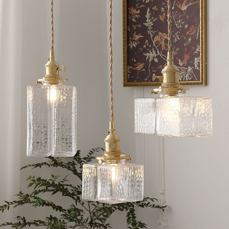 Vintage Japanese Style Brass Glass Chandelier Modern Minimalist Dining Room Living Room Lamp Nordic Light Luxury Bedroom Bedside Lamps