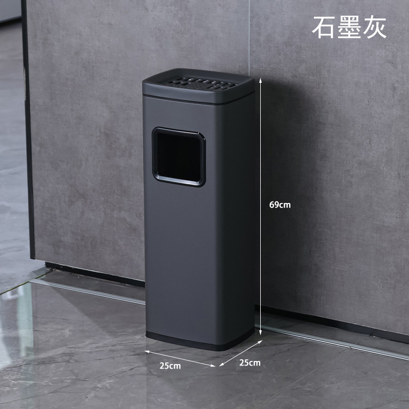 Bote de basura de acero inoxidable del hotel con cenicero, entrada de ascensor vertical, pasillo del vestíbulo, columna de humo para fumar comercial