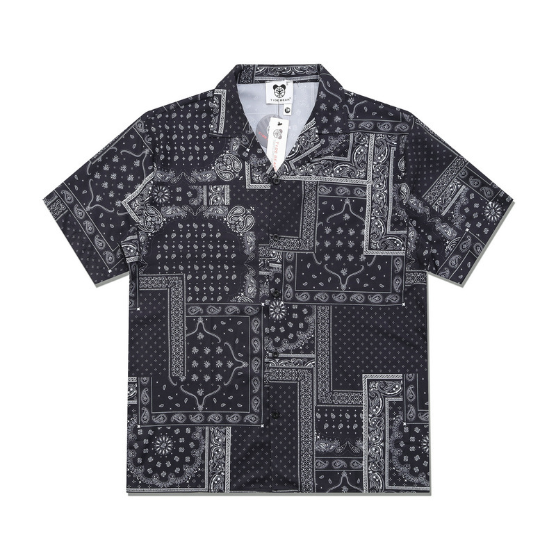 Chao Shen's Chao Brand High Street Casual European and American Digital Printing Beach Summer Men's Black Cashew Flower Short-sleeved Shirt Chao Shen's Chao Brand High Street Casual European and American Digital Printing Beach Summer Men's Black Cashew Flower Short-sleeved Shirt