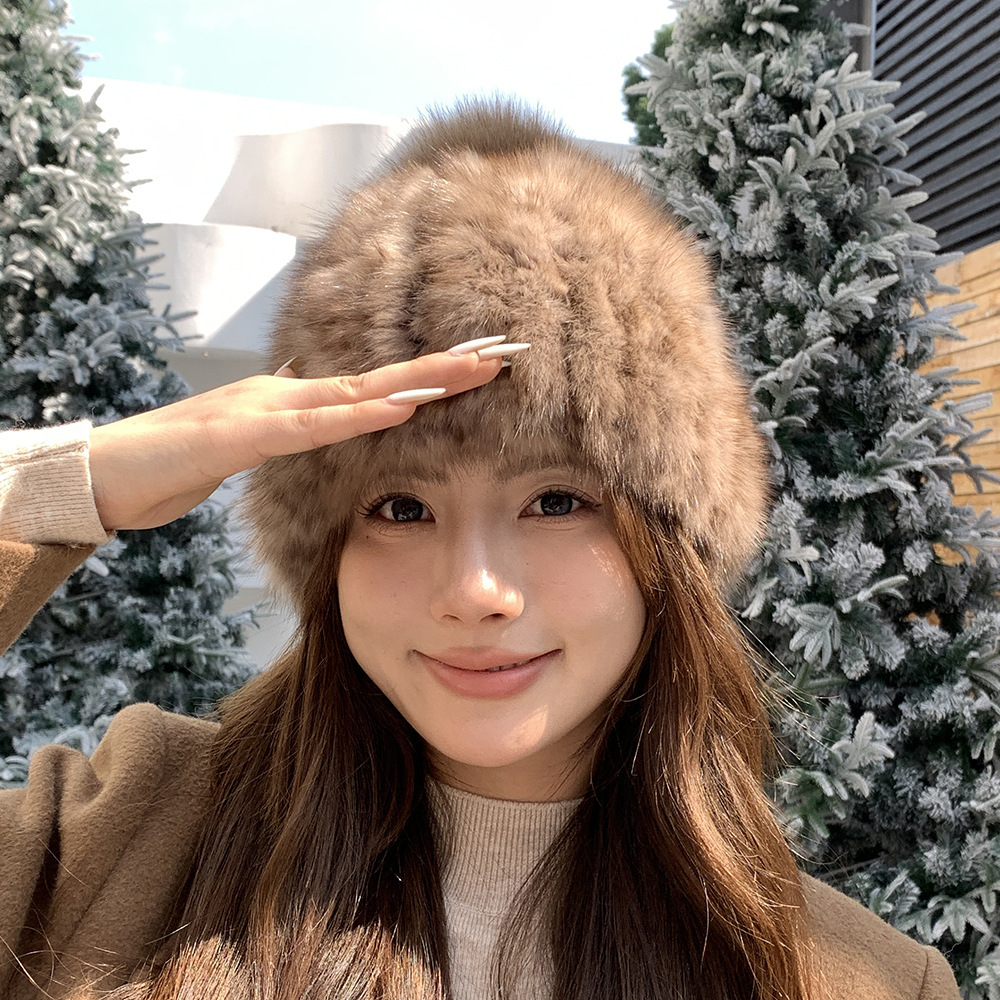 여성을위한 세이블 모피 모자 겨울 모피 밍크 모피 모자 니트 따뜻한 귀 보호 다목적 플러시