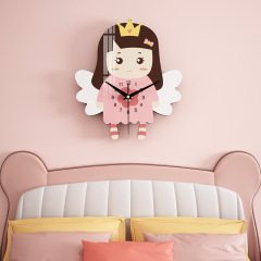 GZ02精靈女孩掛鍾兒童房靜音卡通臥室掛鍾女孩鐘錶創意裝飾畫時鐘